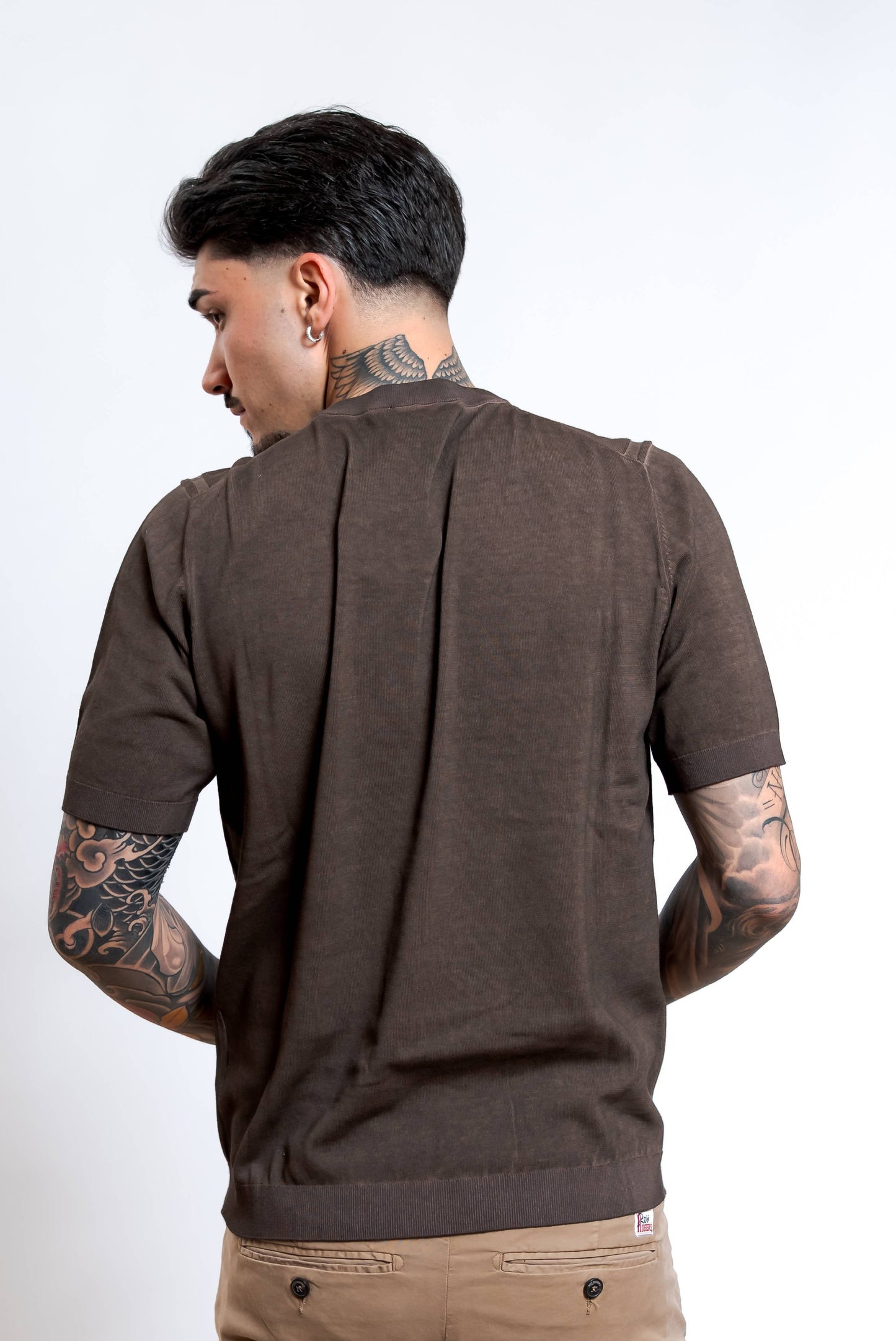 T-shirt in Maglia di Cotone Lavato Marrone