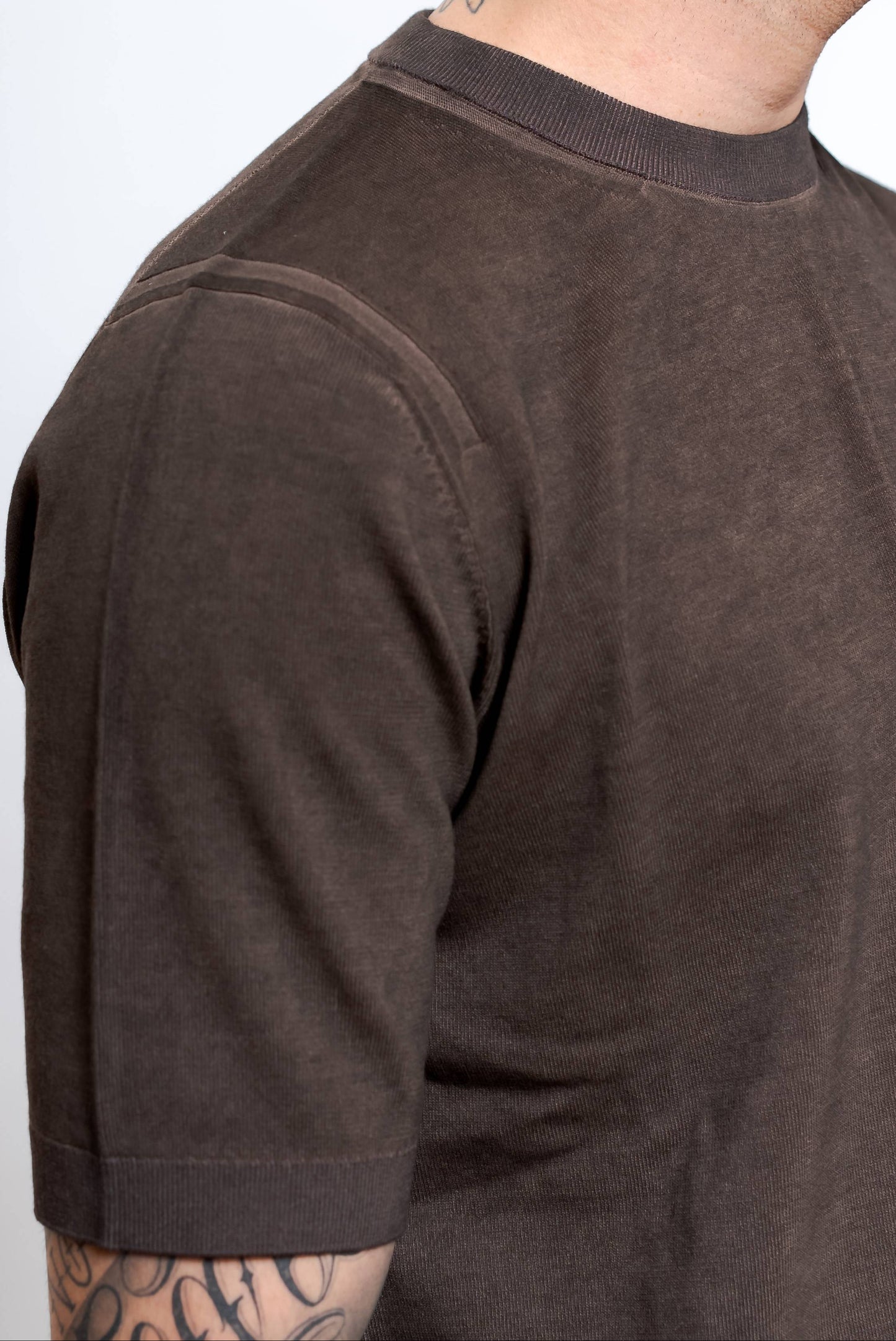 T-shirt in Maglia di Cotone Lavato Marrone