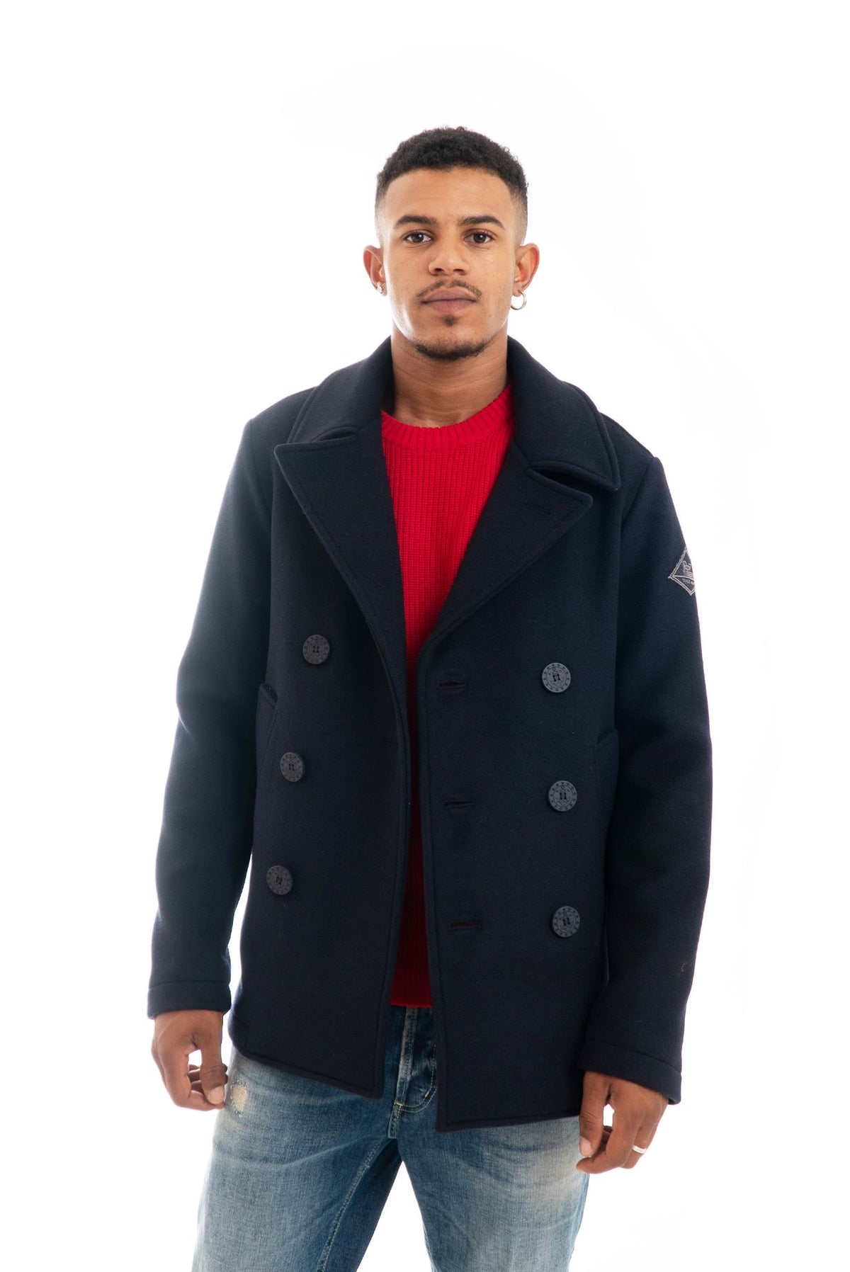 Cappotto Melton Doppio Petto in Lana Blu
