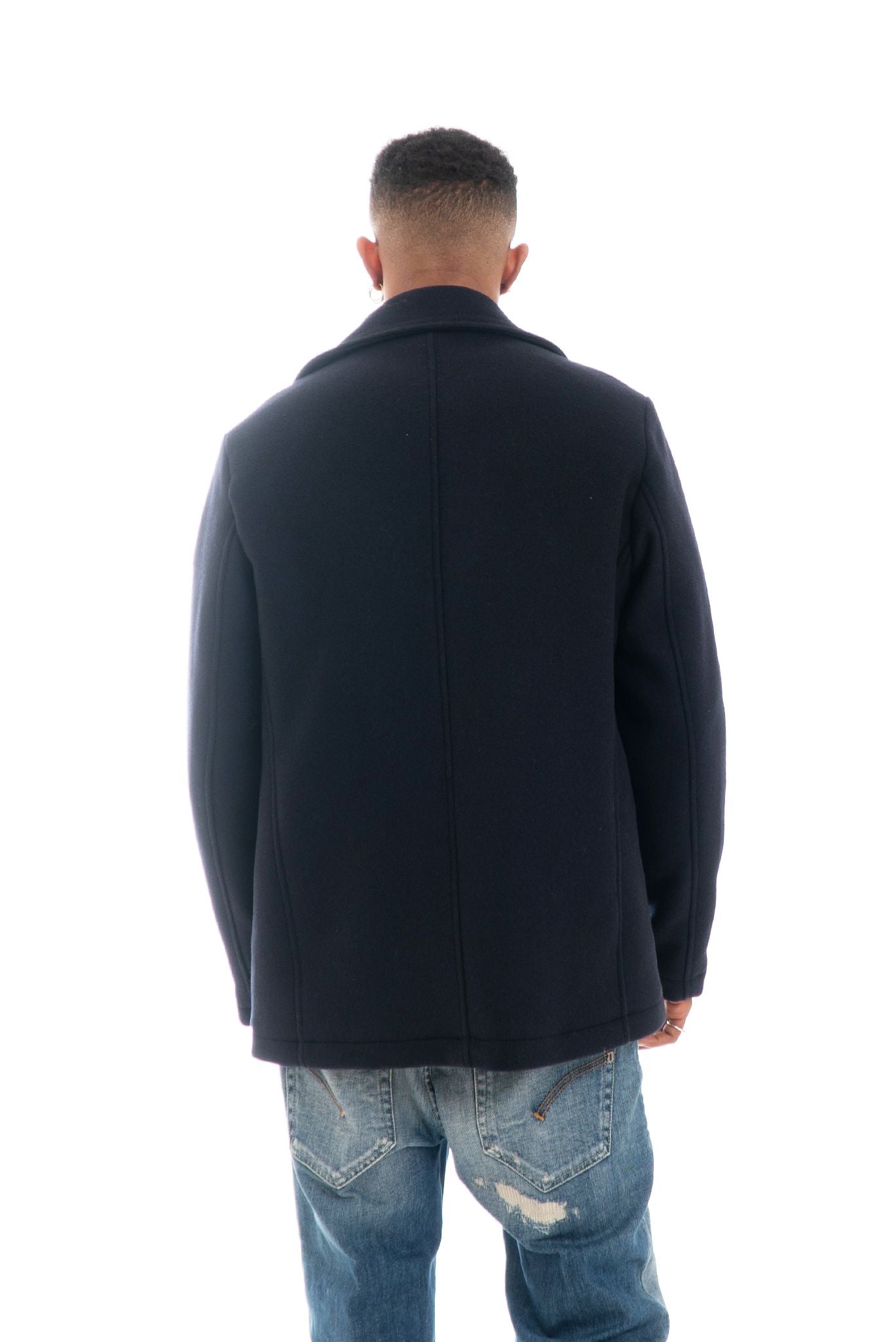 Cappotto Melton Doppio Petto in Lana Blu