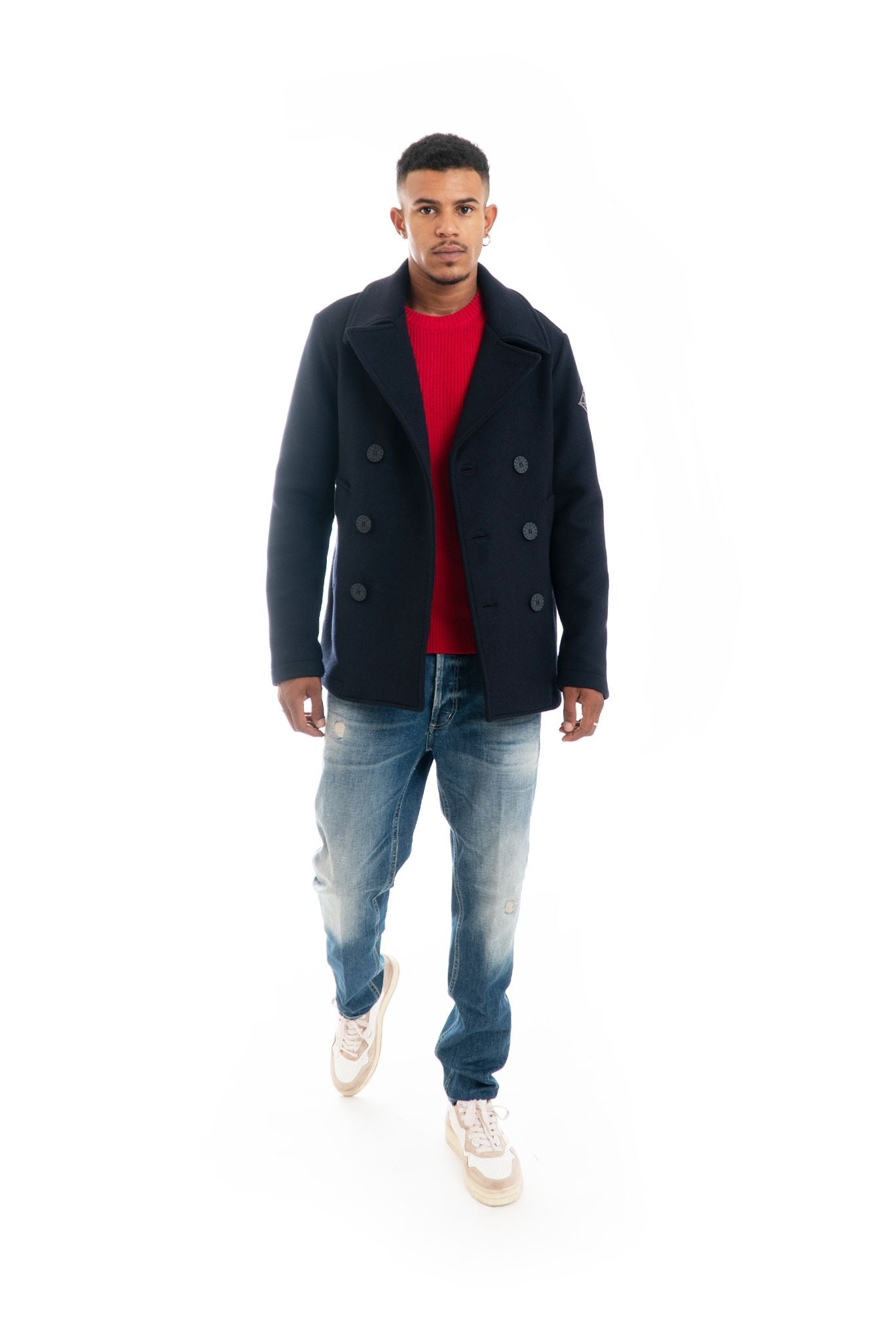 Cappotto Melton Doppio Petto in Lana Blu