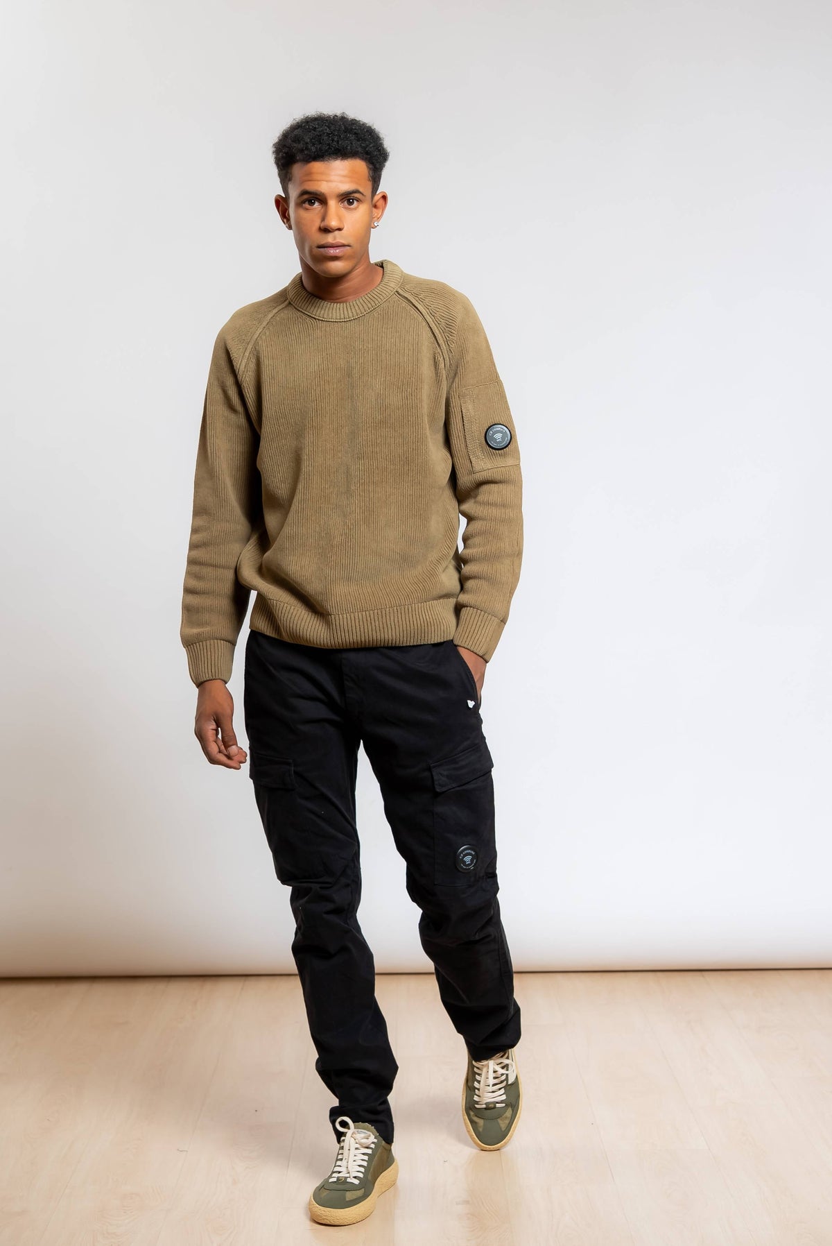 Pantalone Cargo Stretch Sateen in Cotone Nero