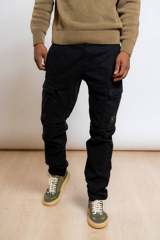 Pantalone Cargo Stretch Sateen in Cotone Nero
