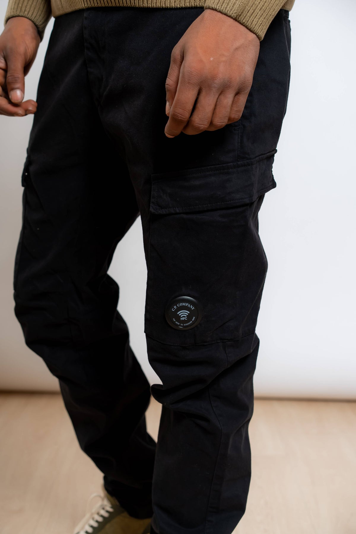 Pantalone Cargo Stretch Sateen in Cotone Nero