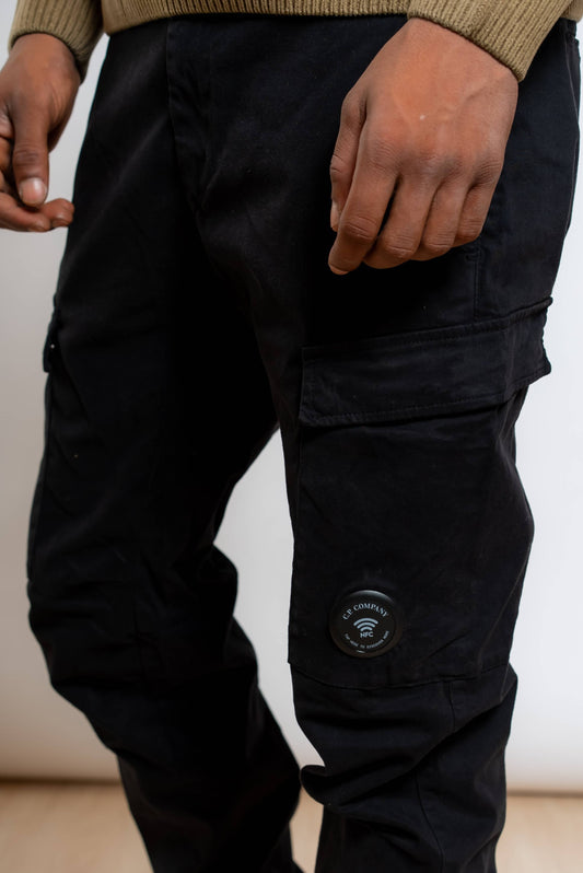 Pantalone Cargo Stretch Sateen in Cotone Nero