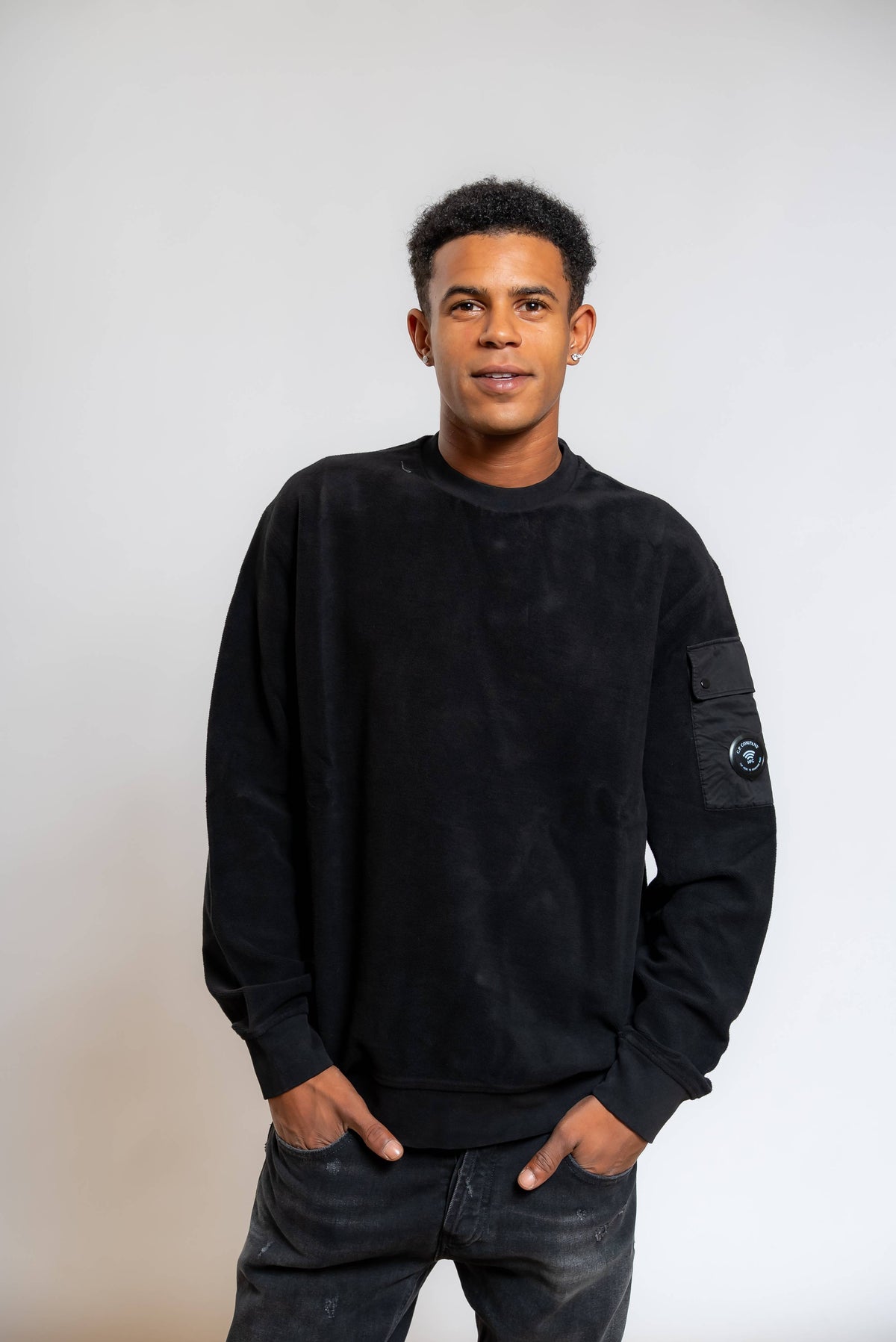 Felpa Brushed Emerized Diagonal Fleece in Cotone Nero