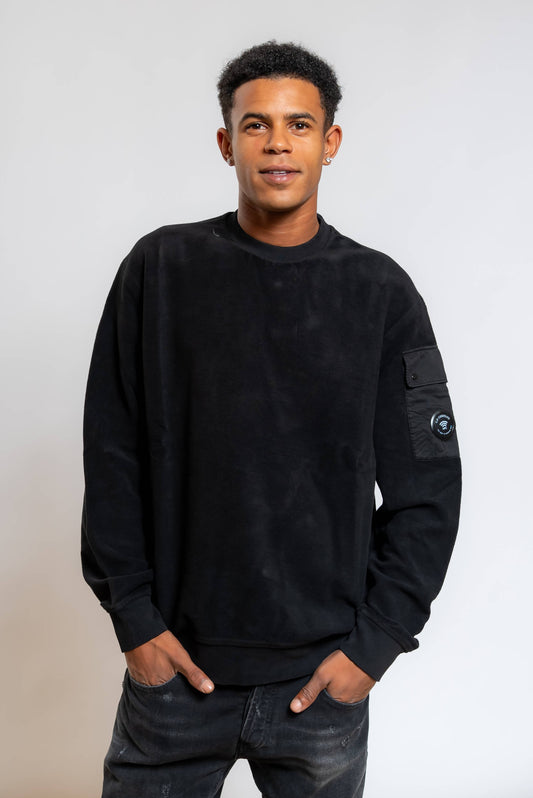 Felpa Brushed Emerized Diagonal Fleece in Cotone Nero