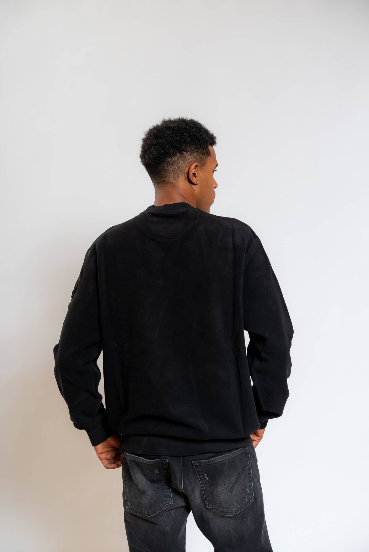 Felpa Brushed Emerized Diagonal Fleece in Cotone Nero