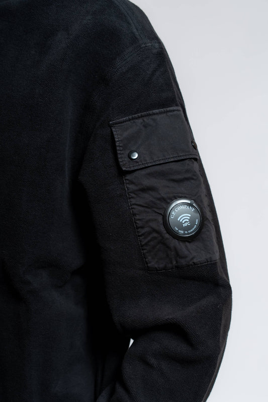 Felpa Brushed Emerized Diagonal Fleece in Cotone Nero
