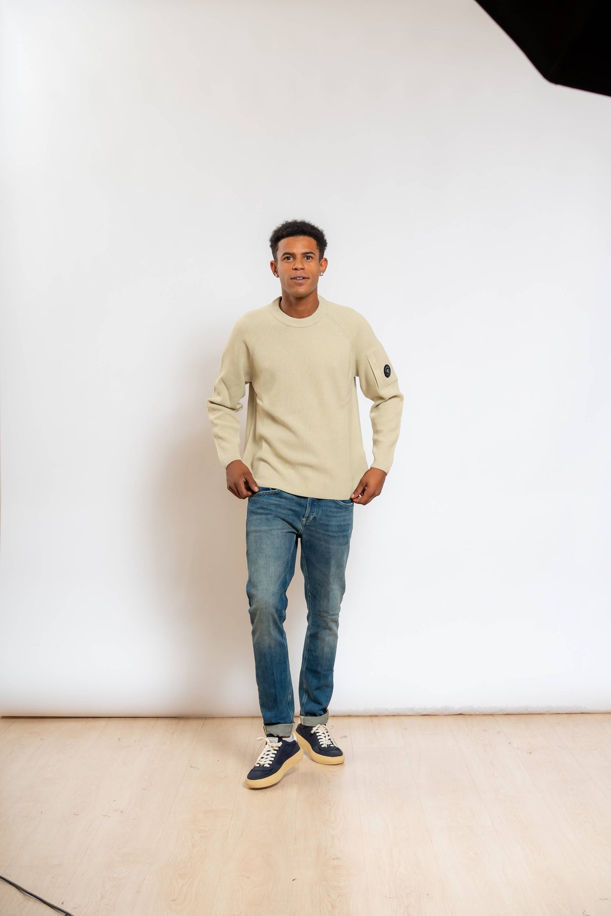 Maglione Waffle Knit in Cotone Beige