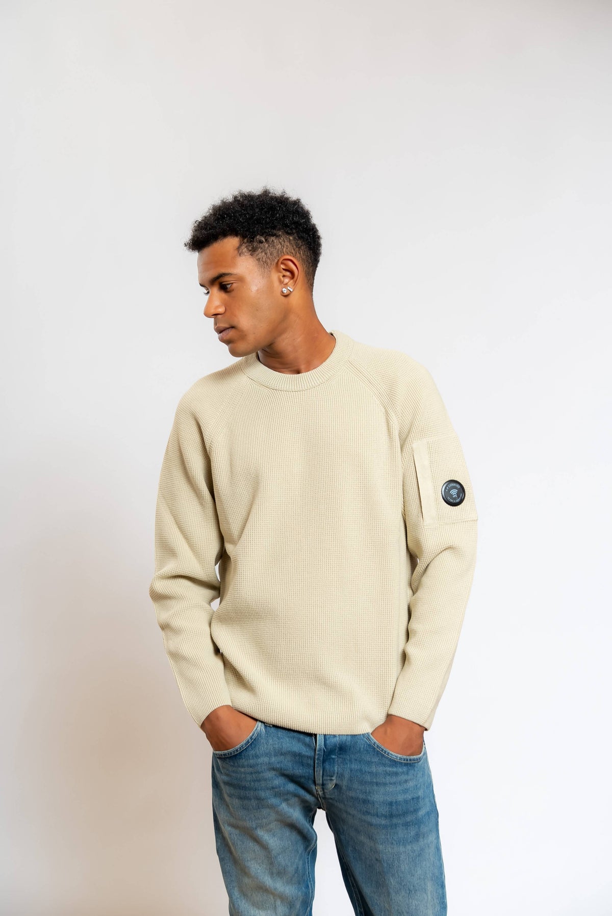 Maglione Waffle Knit in Cotone Beige