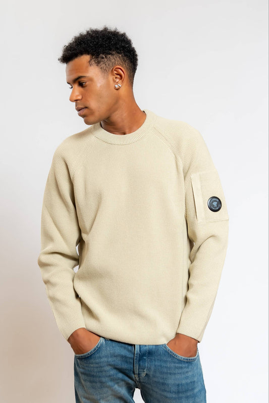 Maglione Waffle Knit in Cotone Beige