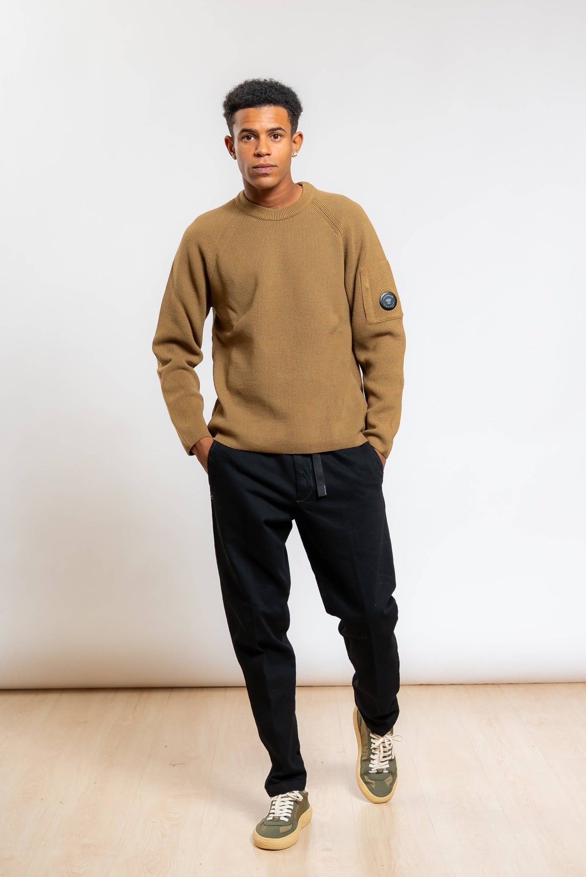 Maglione Waffle Knit in Cotone Marrone