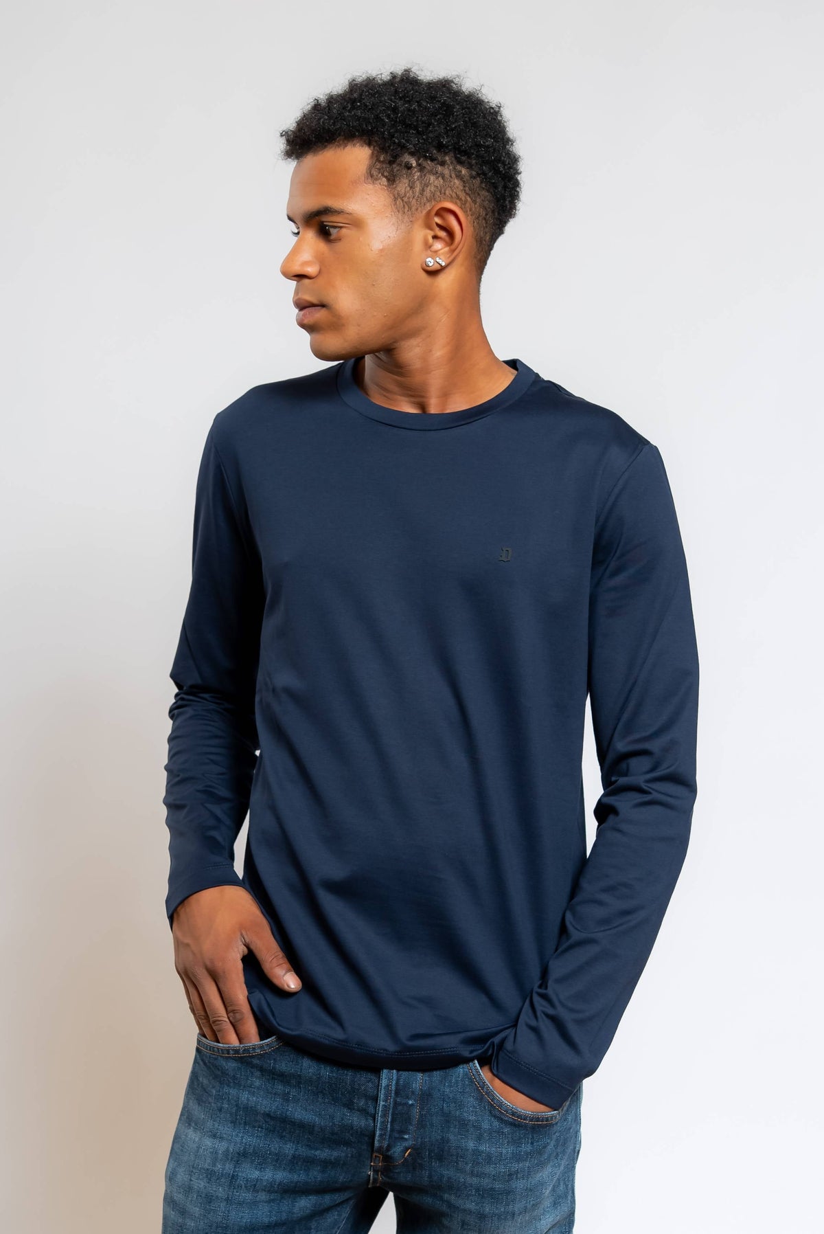 T-shirt a Maniche Lunghe in Cotone Blu