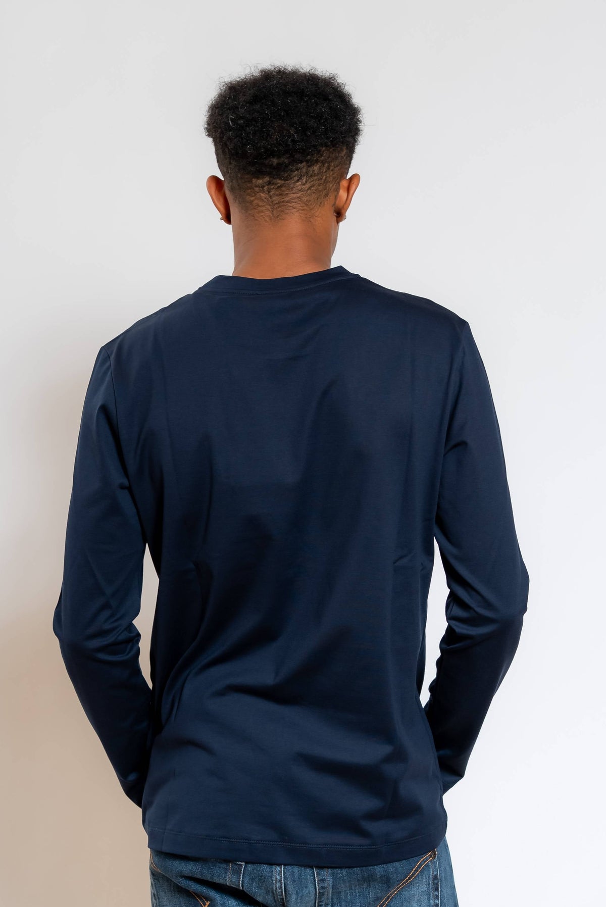 T-shirt a Maniche Lunghe in Cotone Blu