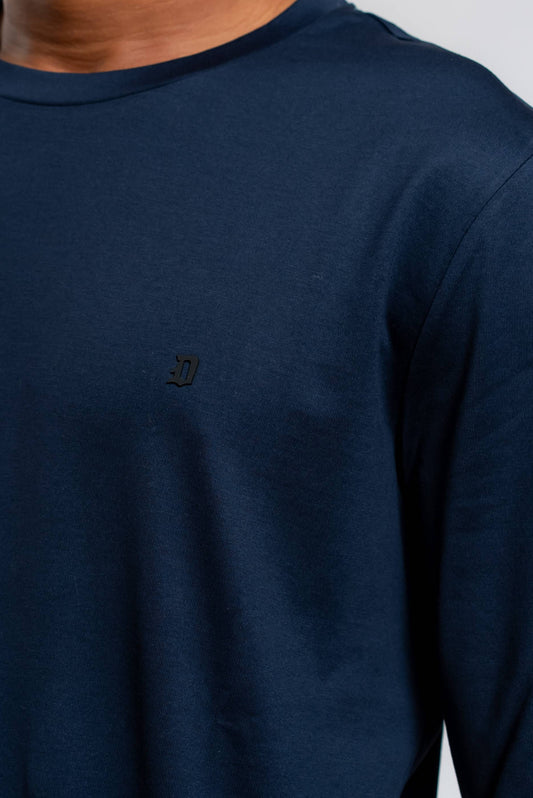 T-shirt a Maniche Lunghe in Cotone Blu