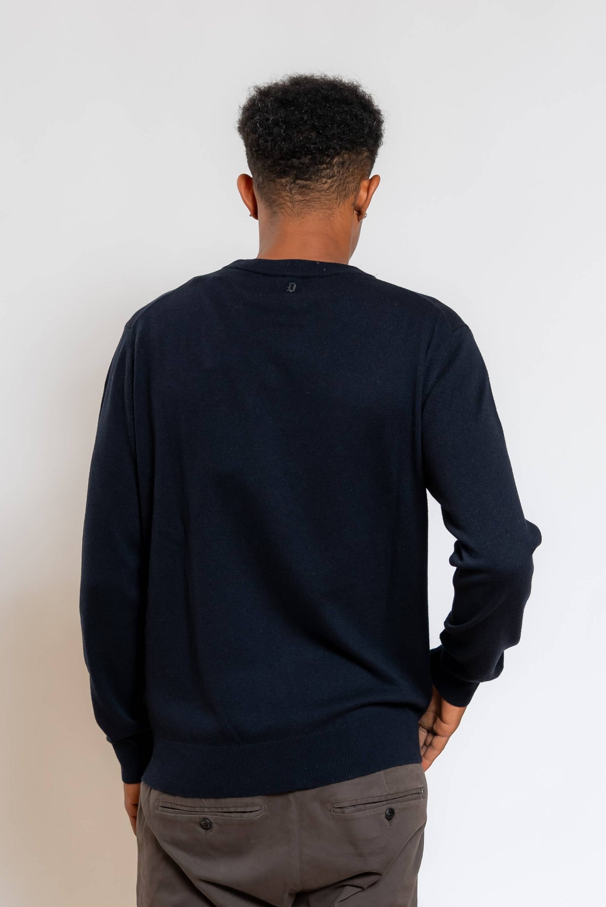 Maglia a Girocollo in Lana e Seta Blu