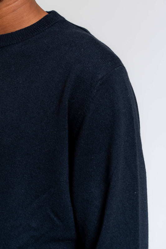 Maglia a Girocollo in Lana e Seta Blu