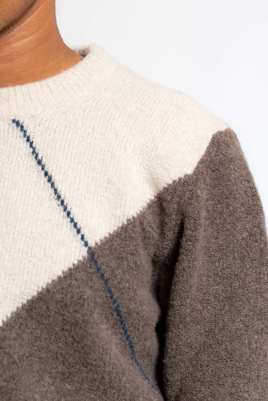 Maglione Beige con Intarsio Rombi