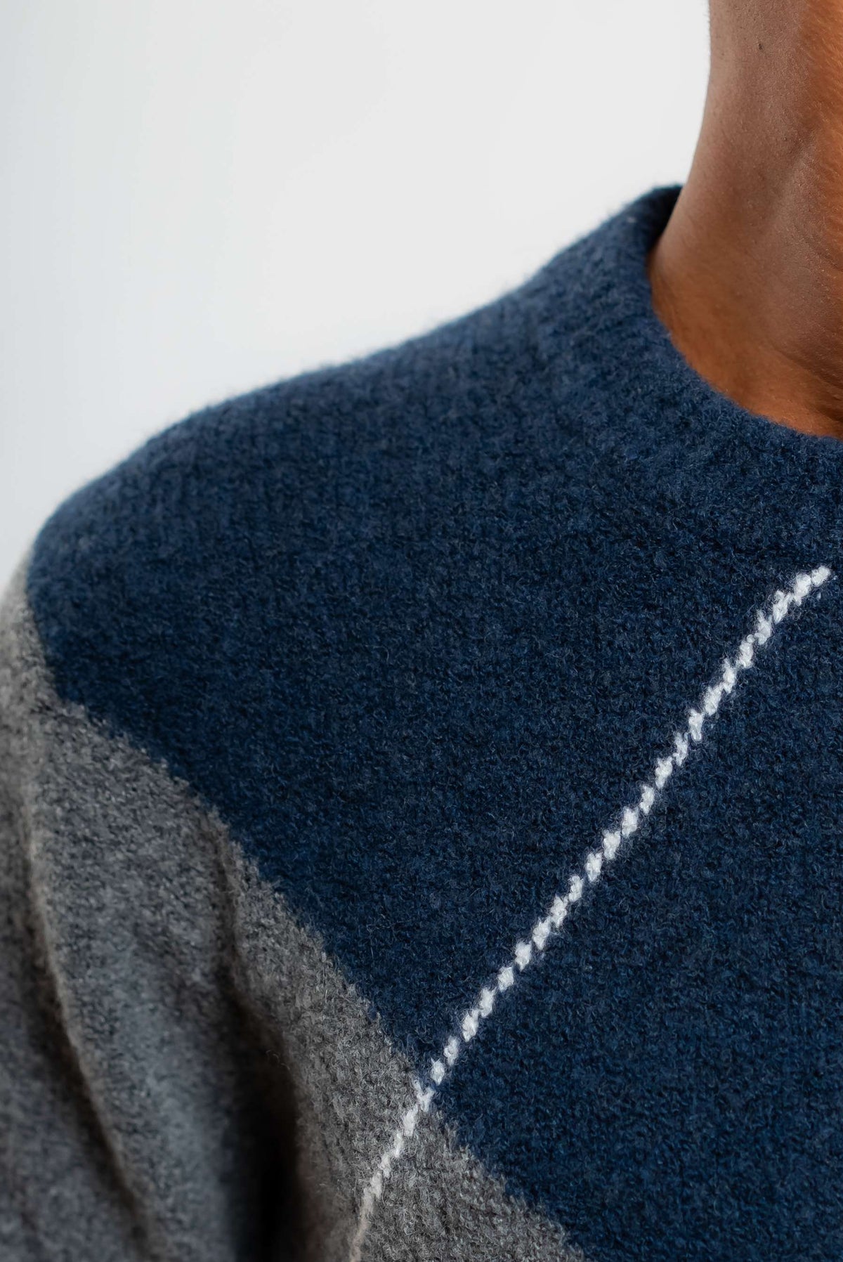 Maglione Blu con Intarsio Rombi