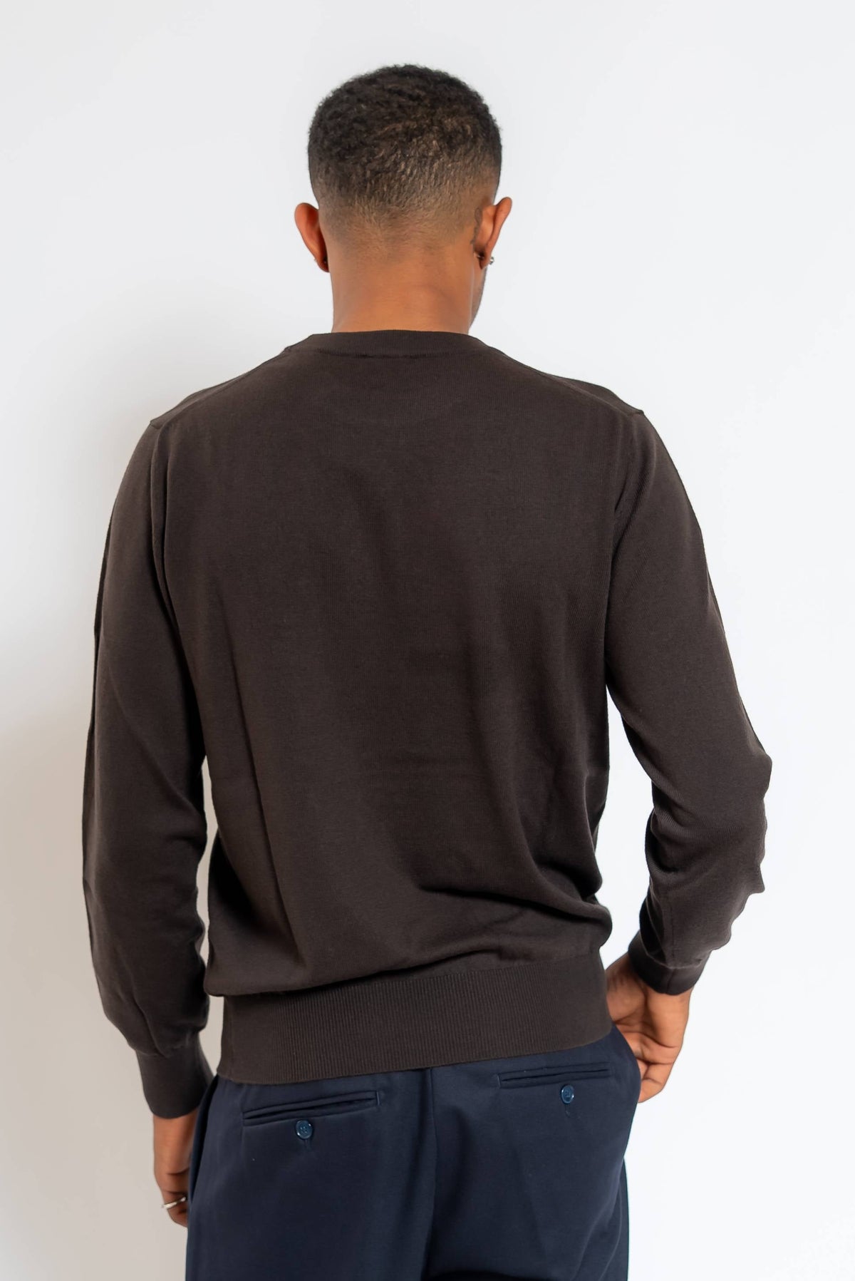 Maglia a Girocollo in Lana e Cotone Marrone