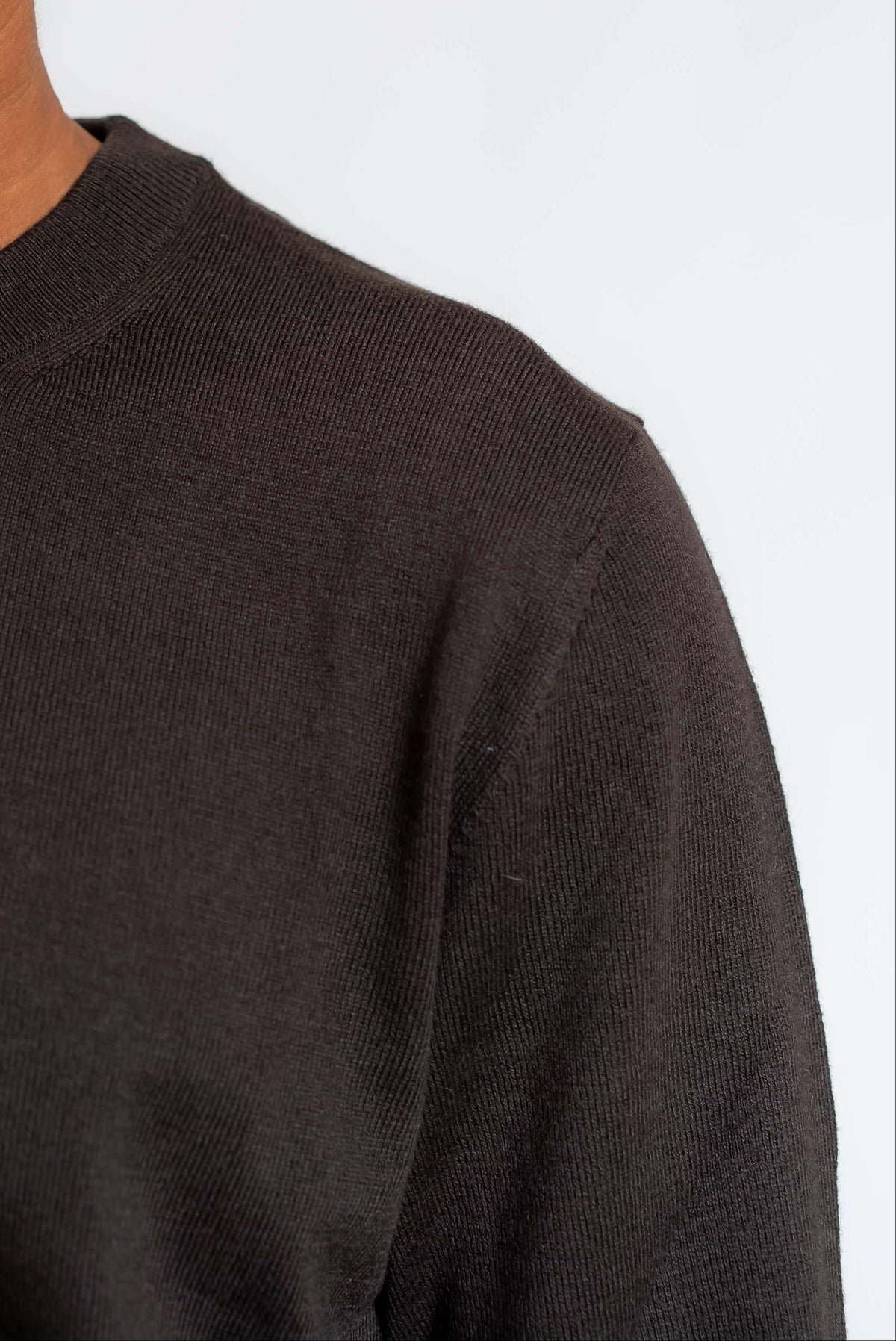 Maglia a Girocollo in Lana e Cotone Marrone
