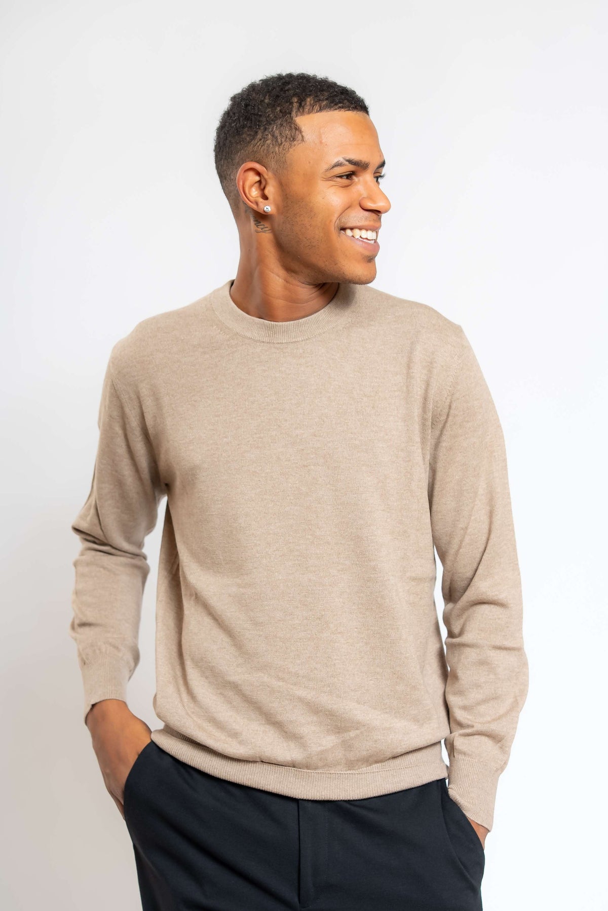 Maglia a Girocollo in Lana e Cotone Beige