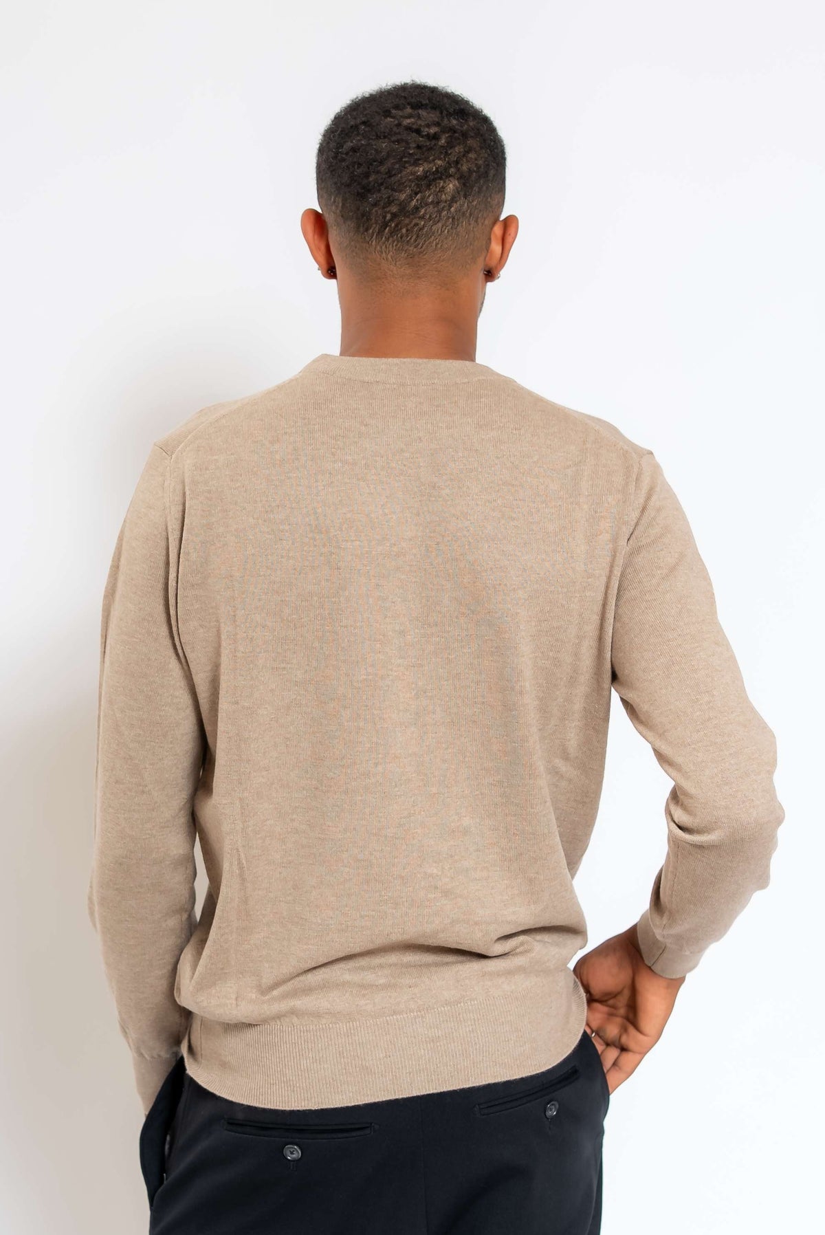 Maglia a Girocollo in Lana e Cotone Beige