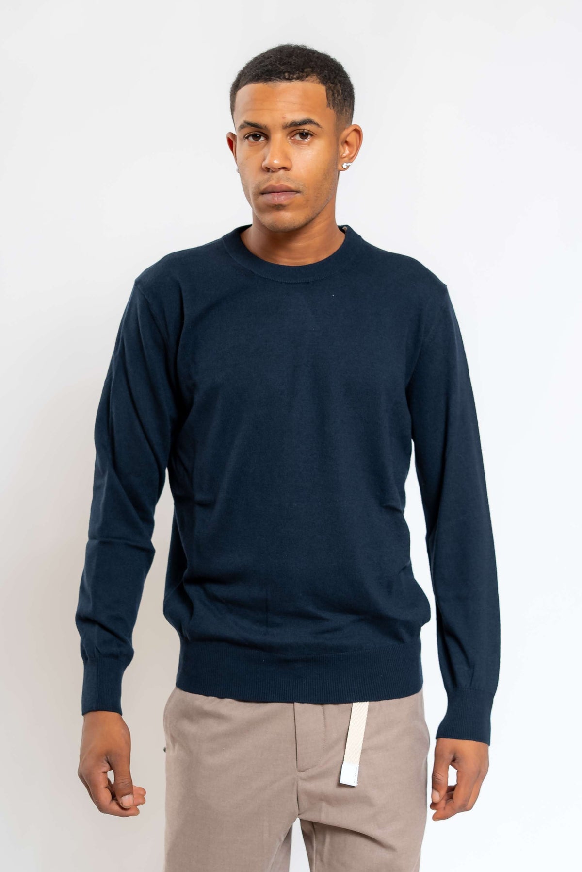 Maglia a Girocollo in Lana e Cotone Blu