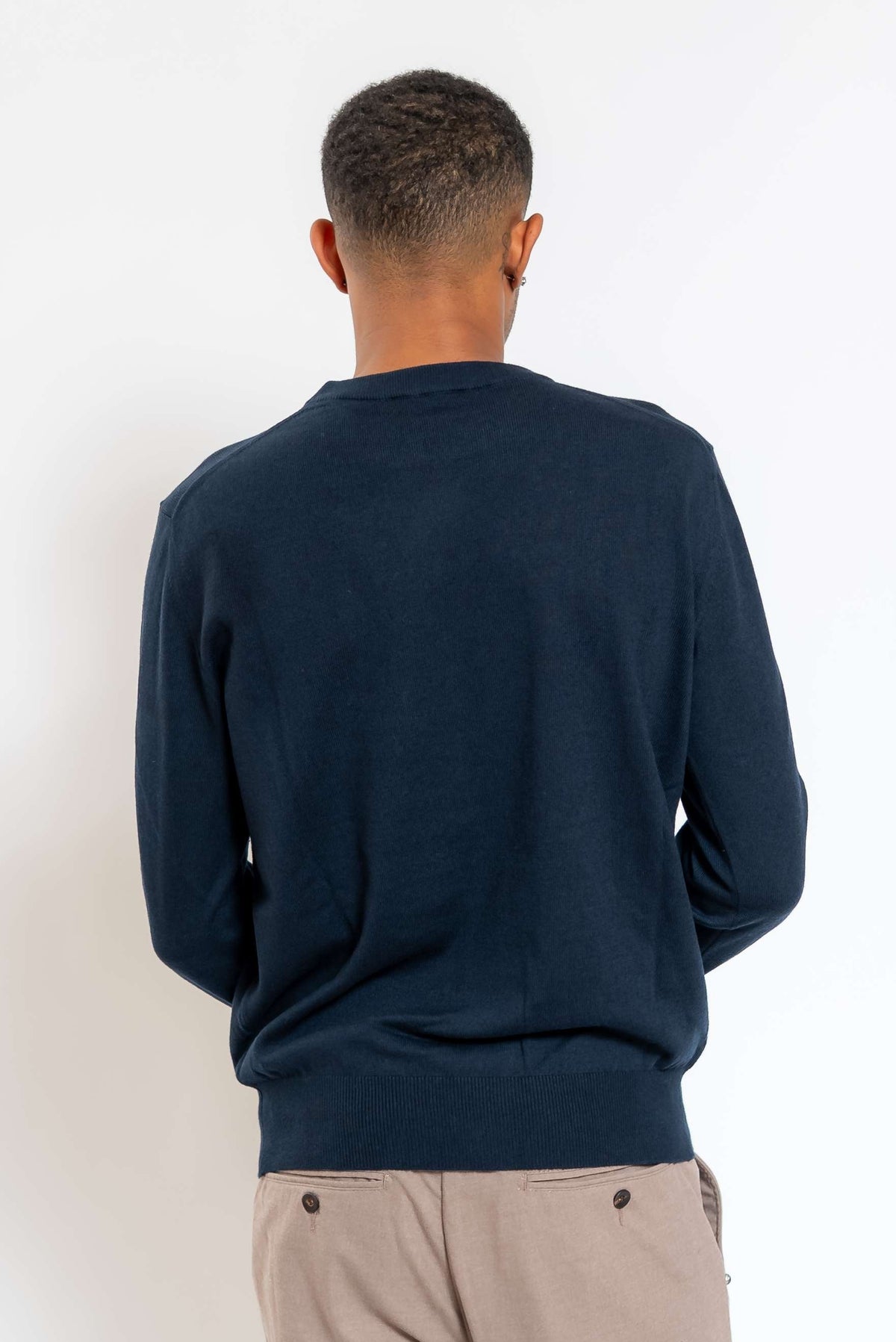 Maglia a Girocollo in Lana e Cotone Blu