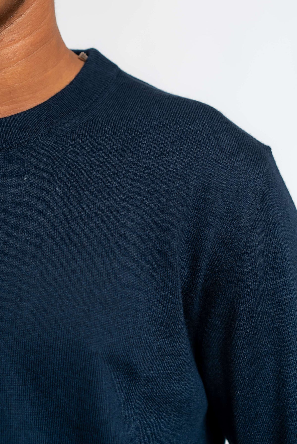 Maglia a Girocollo in Lana e Cotone Blu