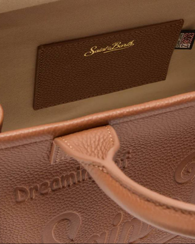 Borsa Vanity Midi in Pelle Martellata Marrone