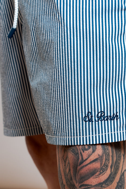 Costume da Uomo Seersucker a Righe Blu e Bianche