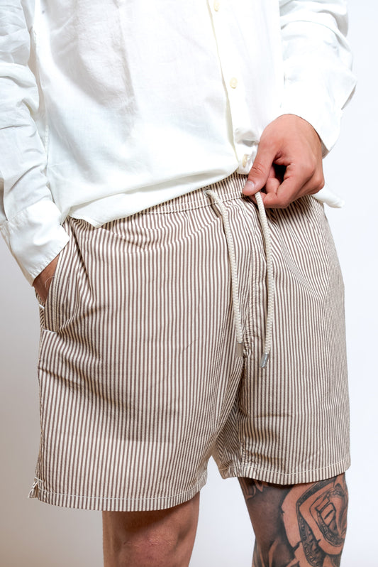 Costume da Uomo Seersucker a Righe Marroni e Bianche