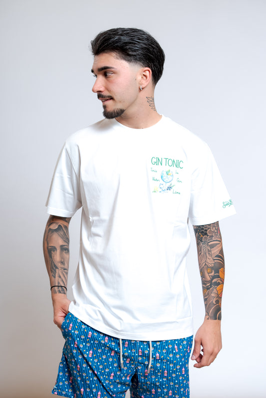 T-shirt Bianca Gin Glass in Cotone