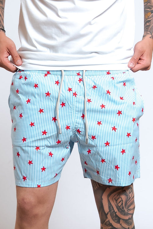Costume da Uomo Starfish Stripes Celeste e Bianco