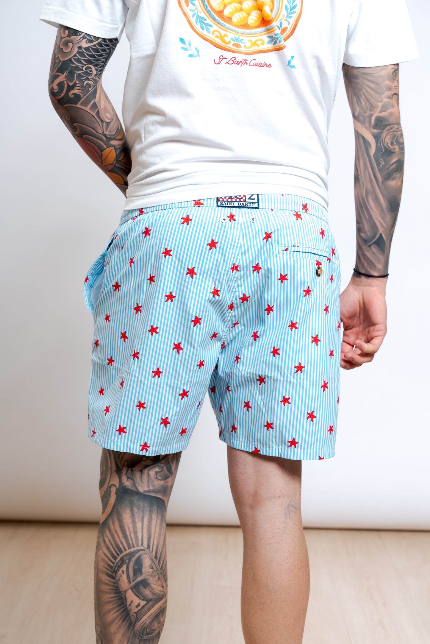 Costume da Uomo Starfish Stripes Celeste e Bianco