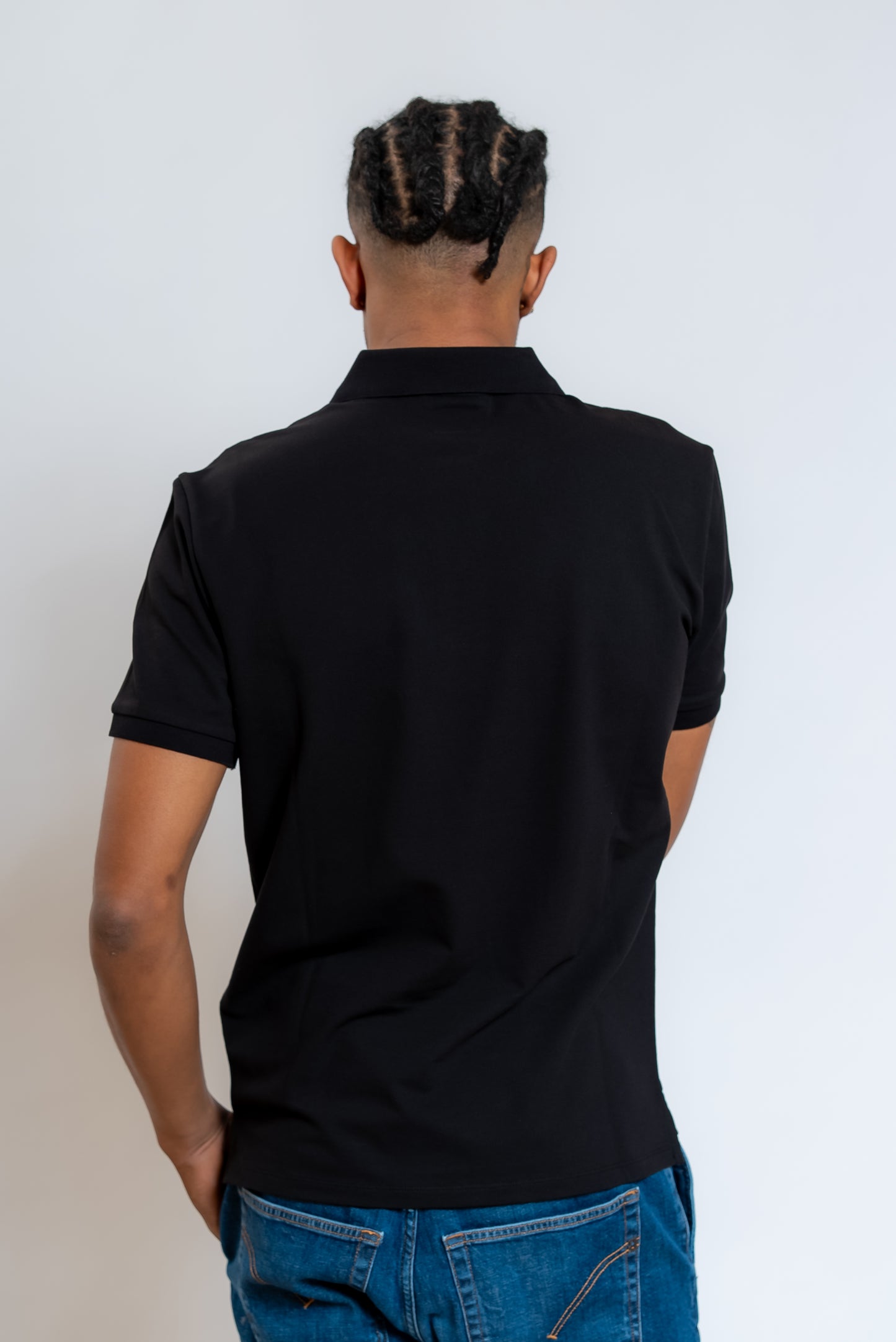 Polo Nera Con Logo in Cotone Stretch