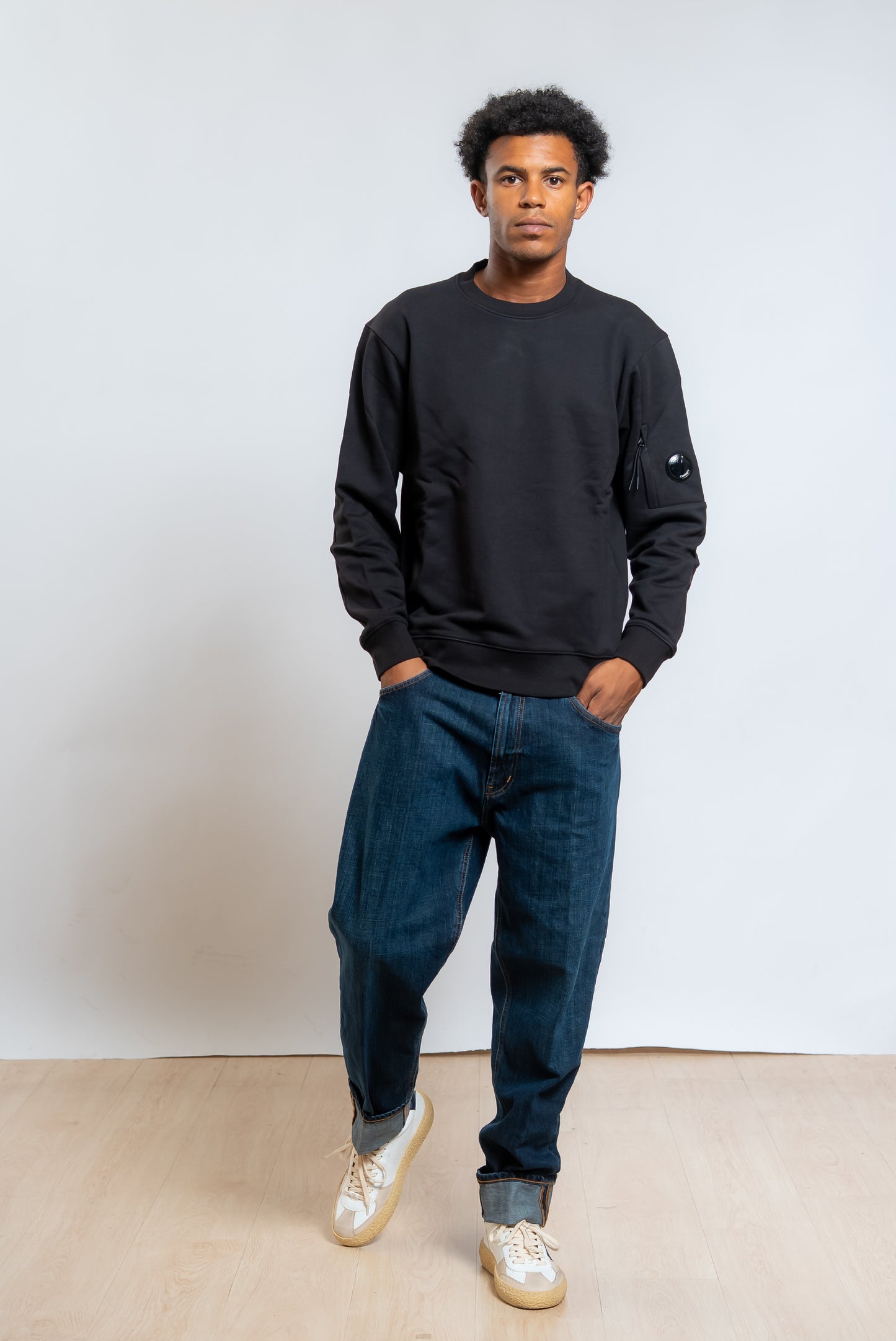 Felpa Diagonal Raised Fleece in Cotone Nero