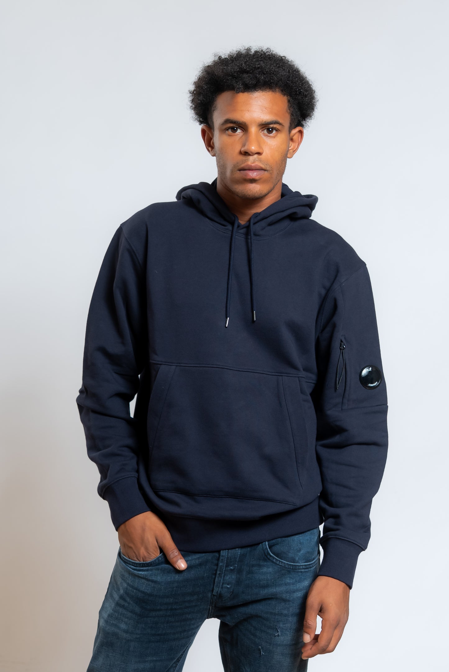 Felpa Hooded Diagonal Raised Fleece in Cotone Blu