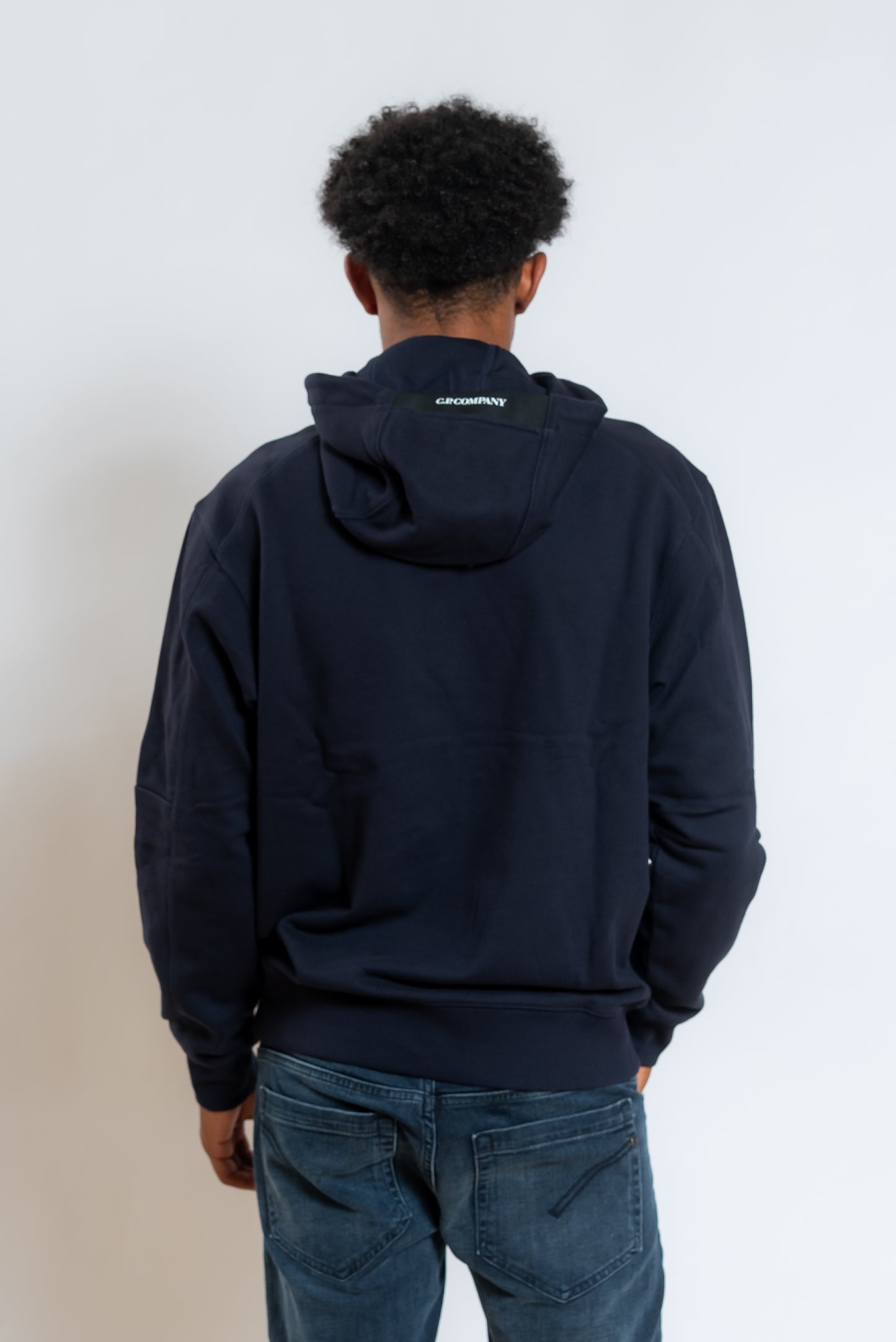 Felpa Hooded Diagonal Raised Fleece in Cotone Blu