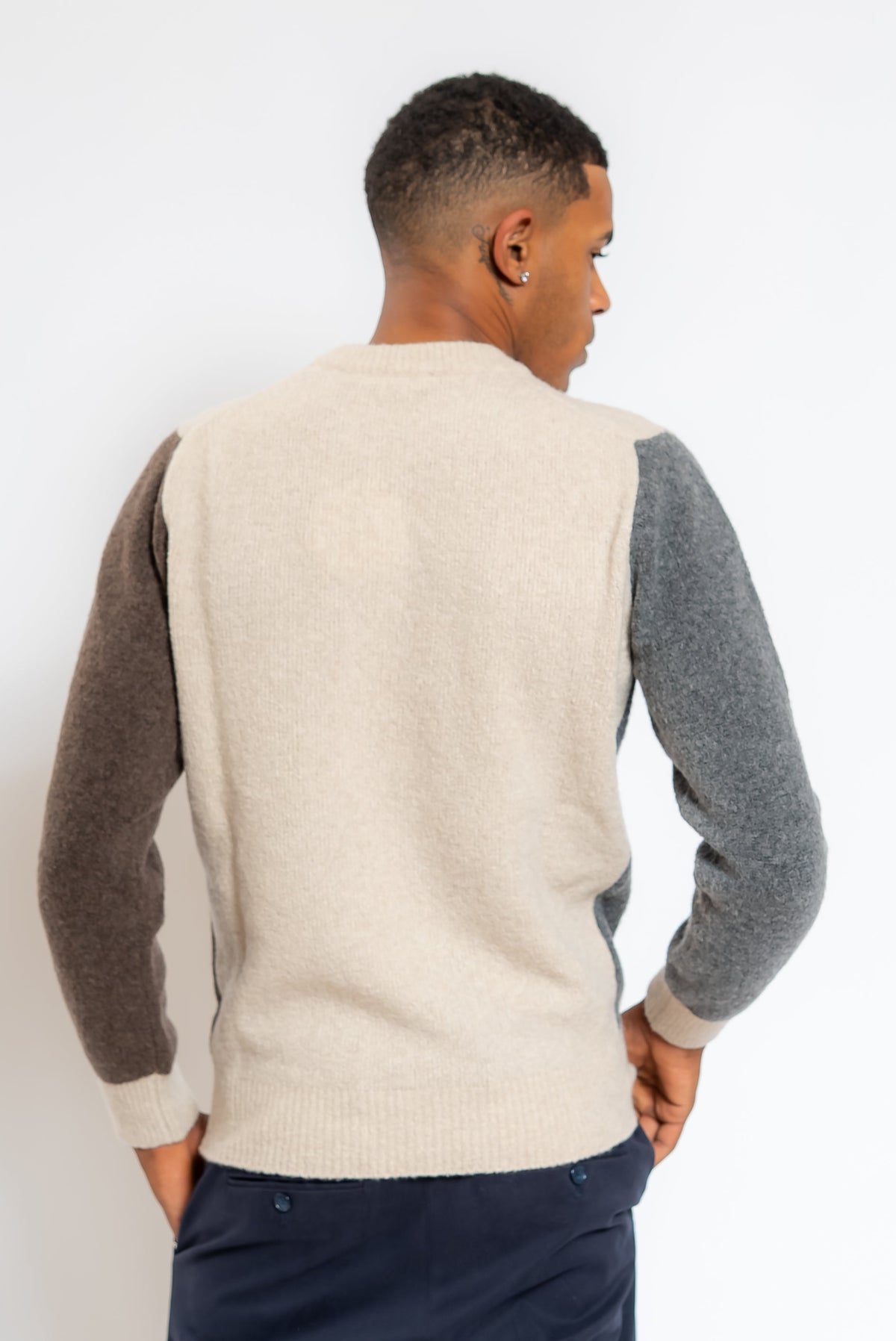 Maglione Beige con Intarsio Rombi
