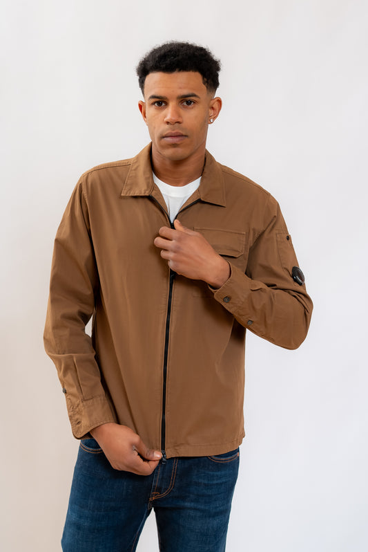Camicia Overshirt Marrone con Zip in Cotone