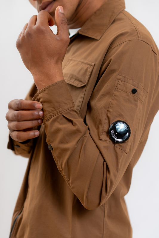 Camicia Overshirt Marrone con Zip in Cotone