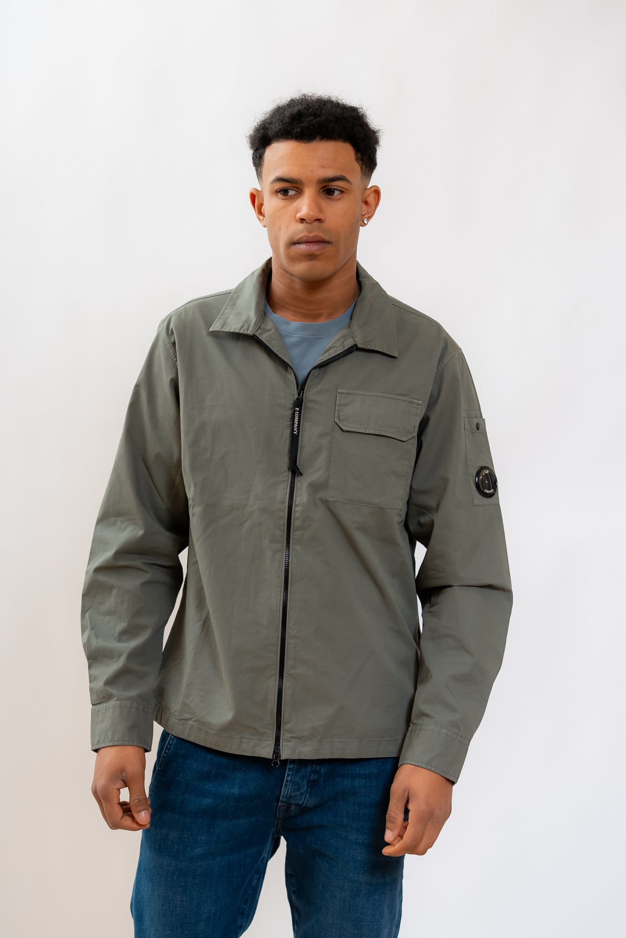 Camicia Overshirt Verde con Zip in Cotone