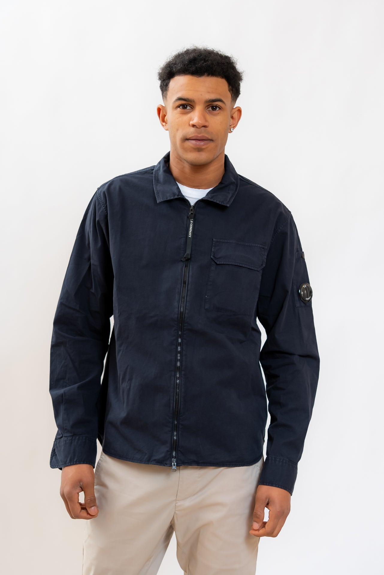 Camicia Overshirt Blu con Zip in Cotone