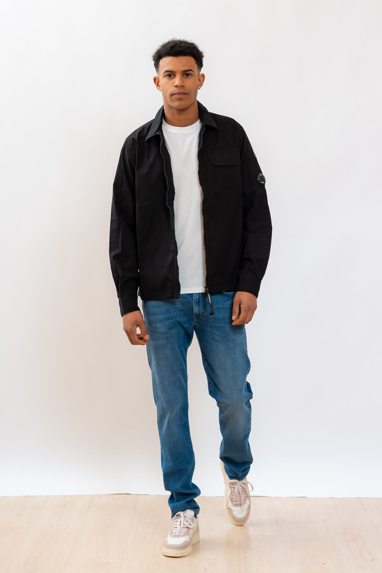 Camicia Overshirt Nera con Zip in Cotone