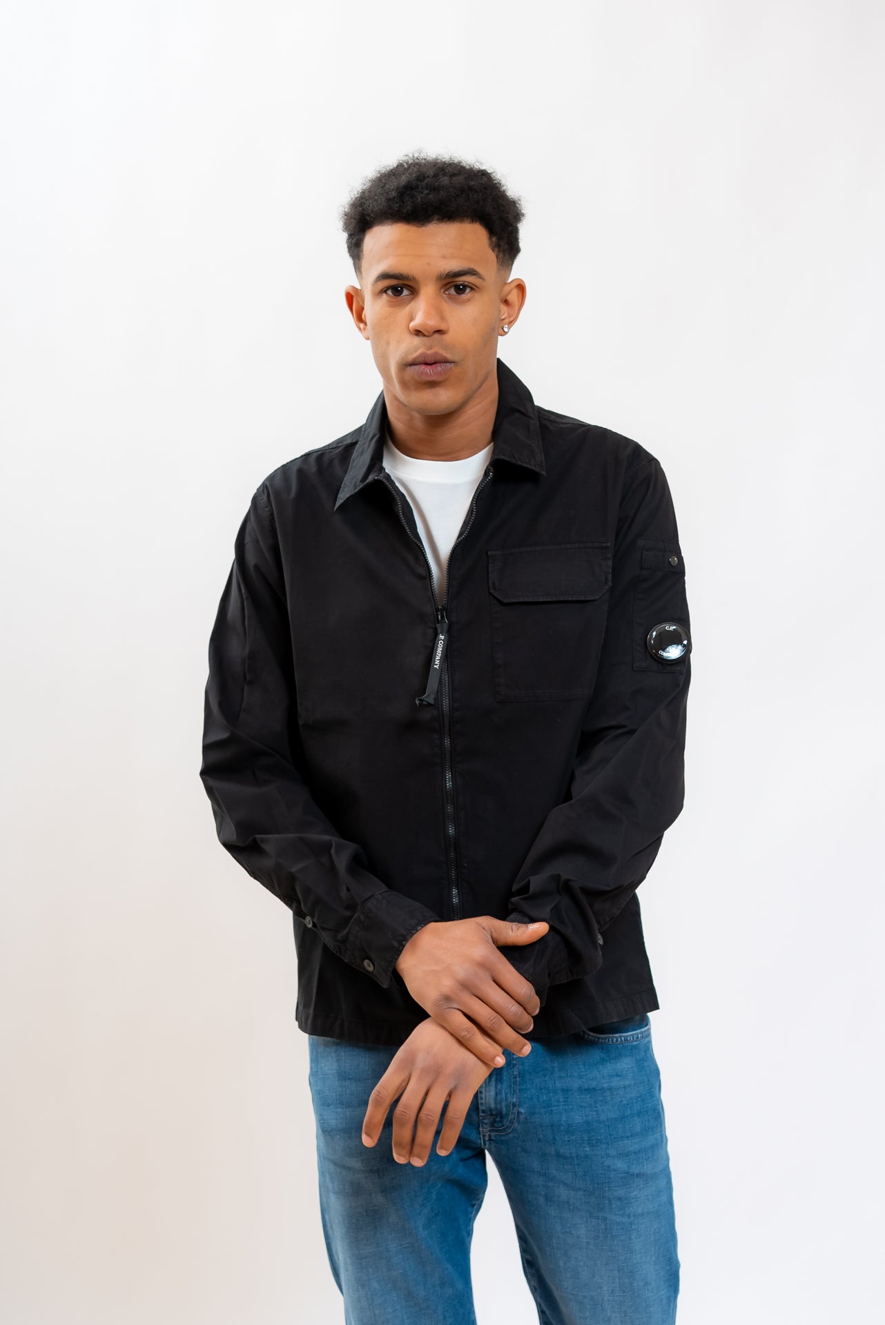 Camicia Overshirt Nera con Zip in Cotone