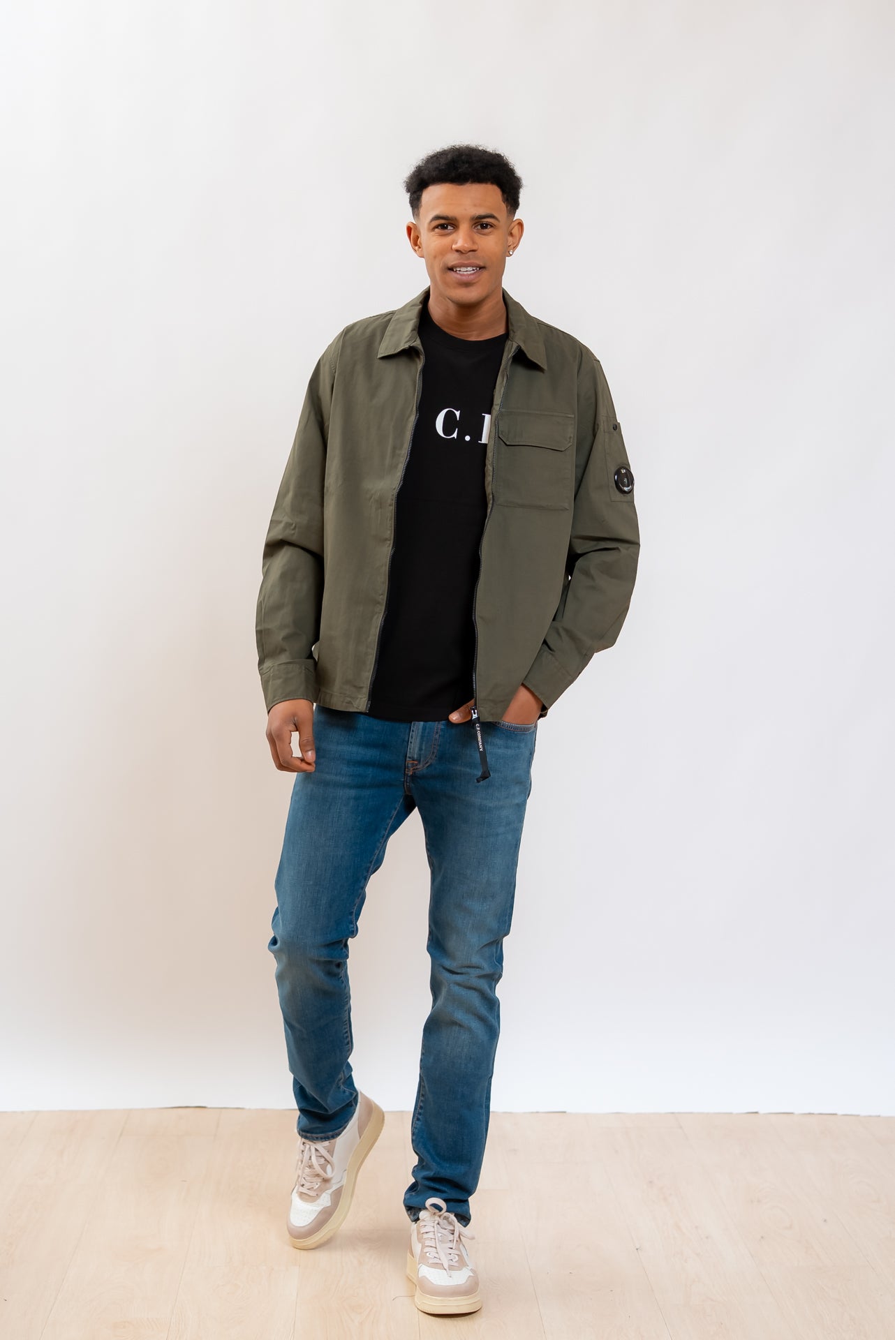 Camicia Overshirt Verde Militare con Zip in Cotone