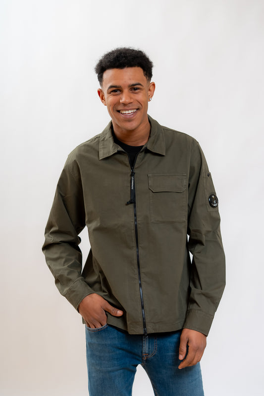 Camicia Overshirt Verde Militare con Zip in Cotone